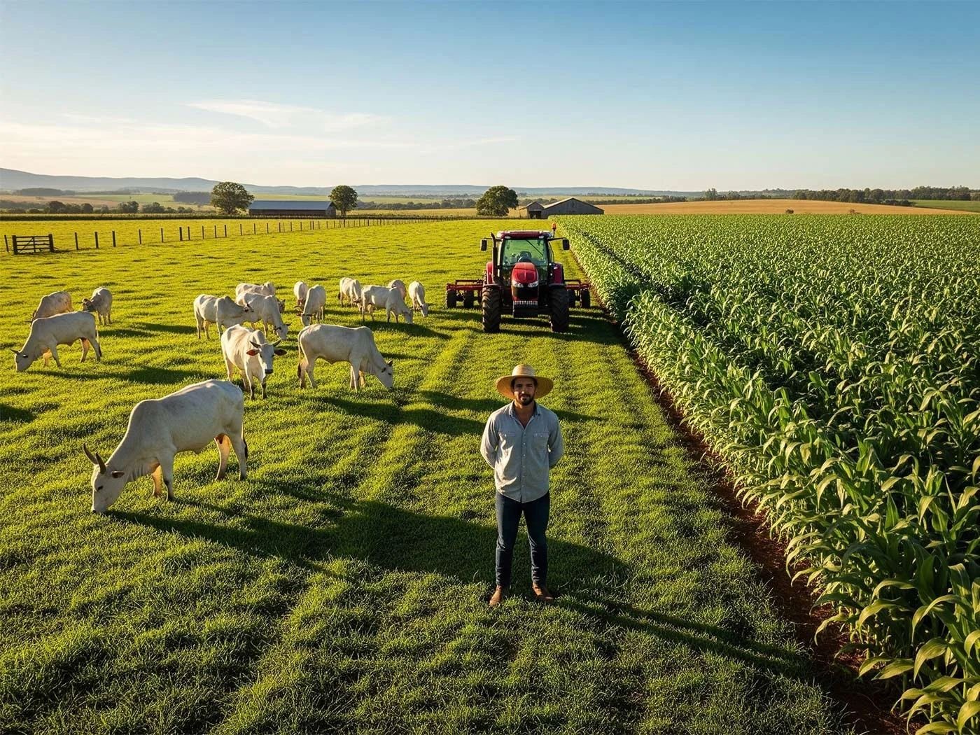 Produtor rural entre gado e lavoura de milho